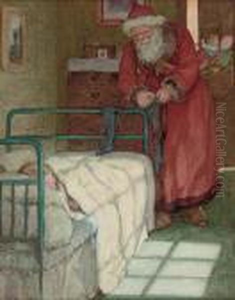 Christmas Eve: A Visit From Father Christmas Oil Painting by Kate Greenaway