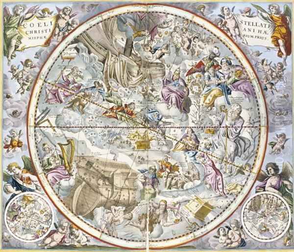 Map of the Christian Constellations as Depicted by Julius Schiller, from 'The Celestial Atlas, or The Harmony of the Universe' Oil Painting by Andreas Cellarius