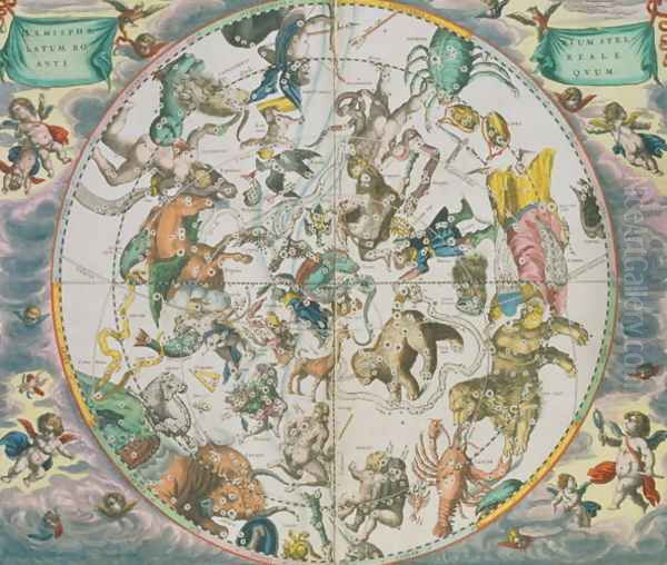 Celestial Planisphere Showing the Signs of the Zodiac, from 'The Celestial Atlas, or The Harmony of the Universe' (2) Oil Painting by Andreas Cellarius