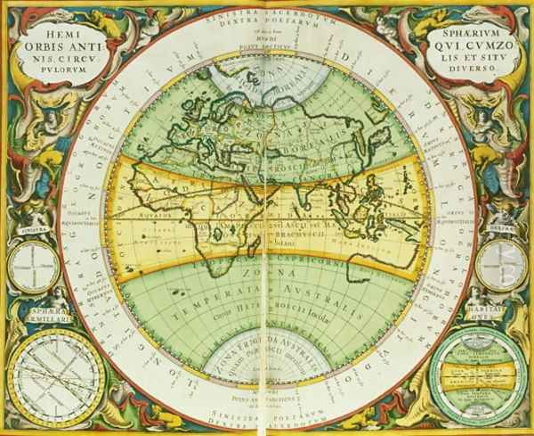 Ancient Hemispheres of the World, plate 94 from 'The Celestial Atlas, or the Harmony of the Universe' Oil Painting by Andreas Cellarius