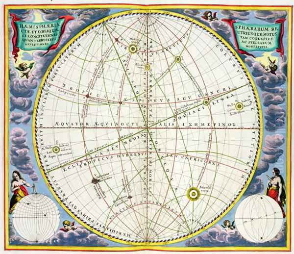 Map Charting the Movement of the Earth and Planets, from 'The Celestial Atlas, or The Harmony of the Universe' Oil Painting by Andreas Cellarius