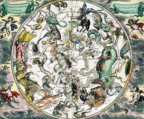 Map of the Southern Hemisphere, from 'The Celestial Atlas, or The Harmony of the Universe' (3) Oil Painting by Andreas Cellarius