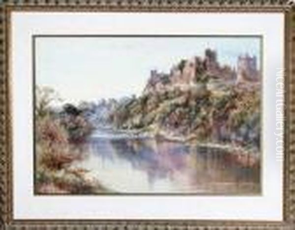 Richmond Castle From The Swale Oil Painting by Thomas Greenhalch