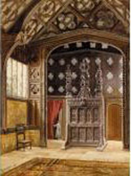 Interior Of The Great Hall, Rufford Old Hall, Lancashire Oil Painting by Thomas Greenhalch