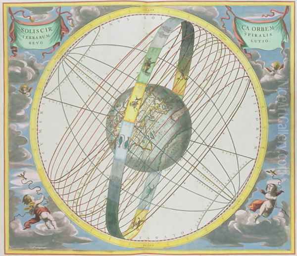 Map Charting the Orbit of the Moon around the Earth, from 'A Celestial Atlas, or The Harmony of the Universe' Oil Painting by Andreas Cellarius