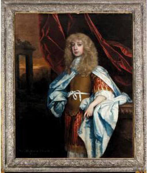 Portrait Of Sir Matthew Dudley 
Of Clapton, Bt. (d.1721), Three-quarter Length, Wearing Classical Dress 
With A Blue Cloak Oil Painting by John Greenhill