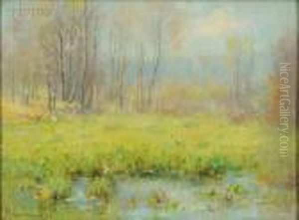 Spring Field Oil Painting by Joseph H. Greenwood