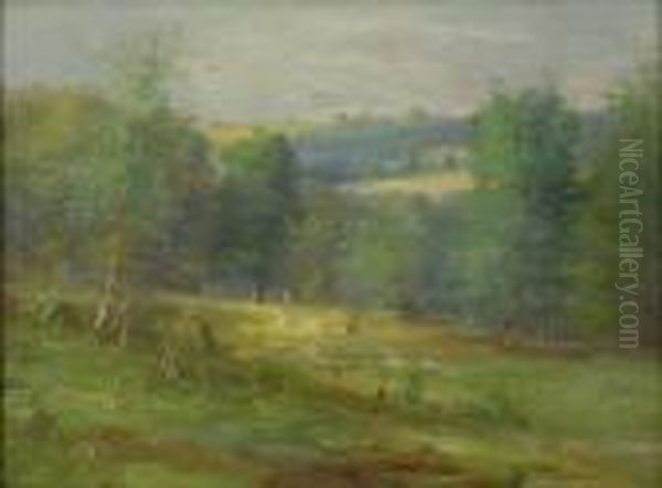 Forest Landscape With Distant Mountains Oil Painting by Joseph H. Greenwood