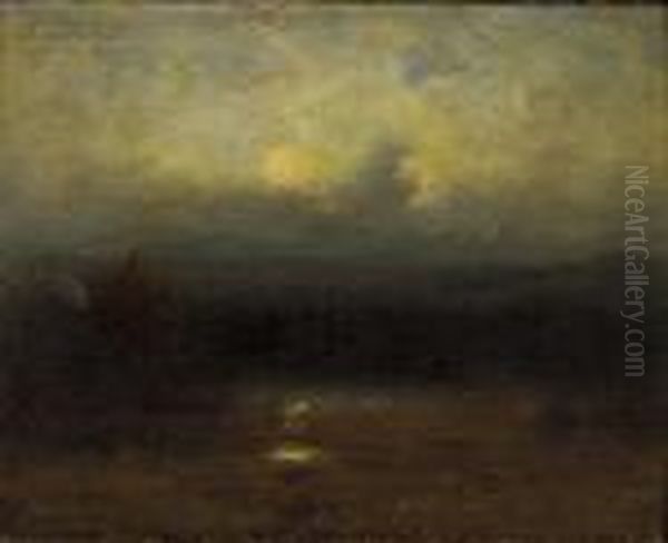 Landscape At Dusk Oil Painting by Joseph H. Greenwood