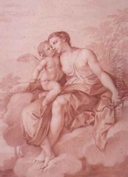 Venus Reclining on a Cloud, Embracing Cupid Oil Painting by Giovanni Battista Cipriani