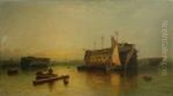 Hulks At Anchor At The Thames. Oil Painting by George Gregory