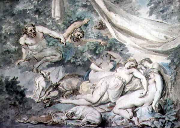 Nymphs Surprised by Satyrs Oil Painting by Giovanni Battista Cipriani