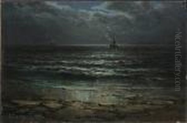 Sail And Steam By Moonlight 'g. Gregory 1886' Oil Painting by George Gregory