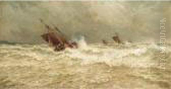 Stormy Seas At Dusk; Sailing At Dawn Oil Painting by George Gregory