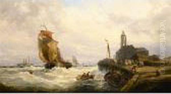 A French Barge Entering Harbour Oil Painting by George Gregory