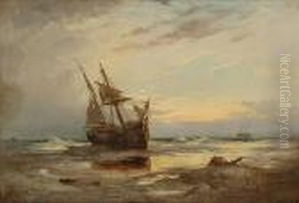 Coastal Scene, Believed To Be Goodwin Sands - Morning, After A Storm Oil Painting by George Gregory