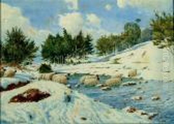 Winter In The Highlands Oil Painting by James Greig