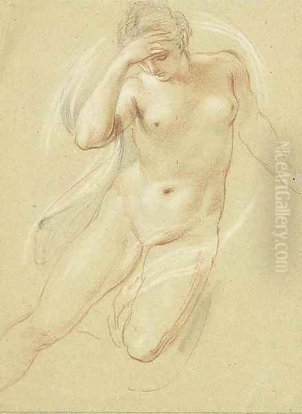 A female nude, three-quarter-length, looking down Oil Painting by Giovanni Battista Cipriani