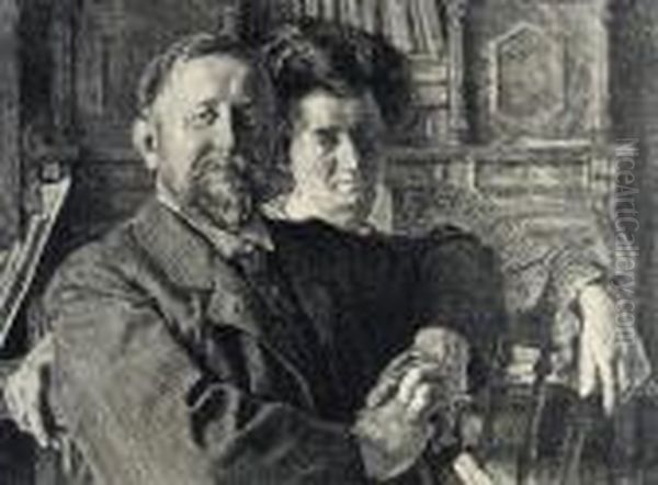 Double Portrait Of Husband And Wife Oil Painting by Otto Greiner