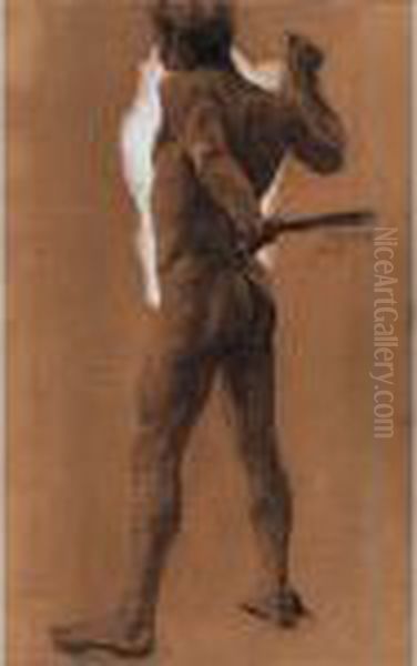 Standing Male Nude Oil Painting by Otto Greiner