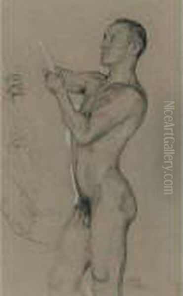 Standing Male Nude With Studies Of Hands Oil Painting by Otto Greiner