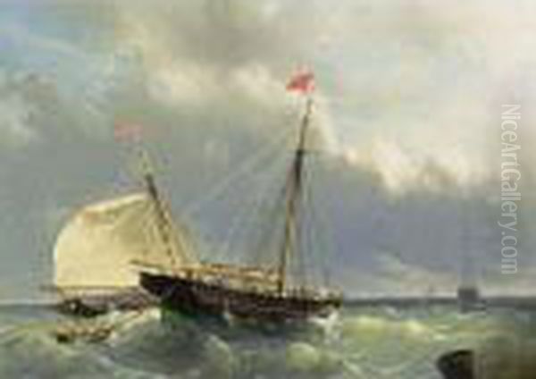 Shipping In A Stiff Breeze Oil Painting by Johan Conrad Greive