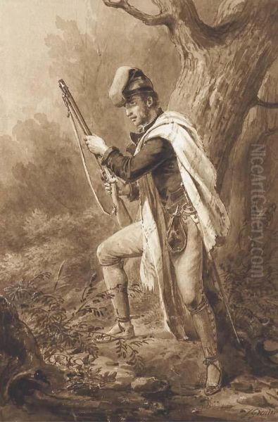 Un Chasseur De Profil A Gauche Tenant Un Fusil Oil Painting by Francois, Francisque Grenier De Saint Martin