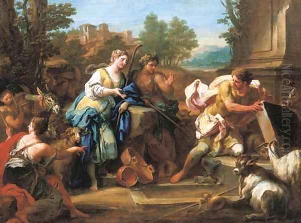 Jacob and Rachel at the well Oil Painting by Sebastiano Conca