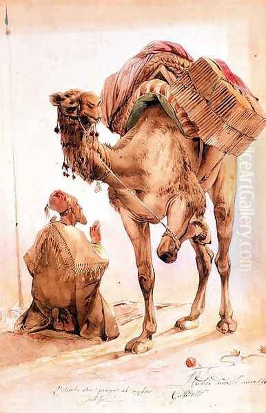 Praying Arab with a Secured Camel Oil Painting by Ippolito Caffi