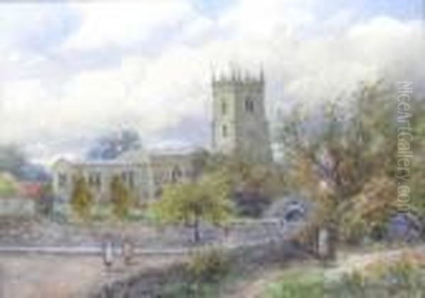 Figures Outside A Church Oil Painting by Frank Gresley