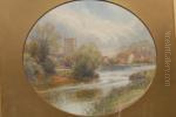 The Weir At Alrewas, With Figures On The River Bank Oil Painting by Frank Gresley