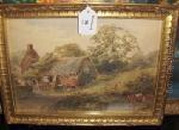 Cattle By A Thatched Barn Oil Painting by Frank Gresley