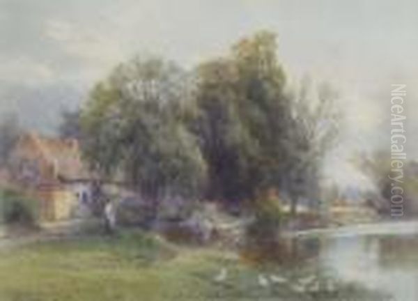 Riverside Cottages Oil Painting by Frank Gresley