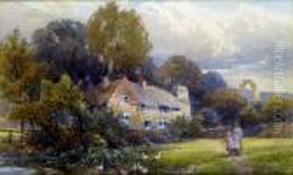 The Cottage Pond, Near Bolton Abbey Oil Painting by Frank Gresley