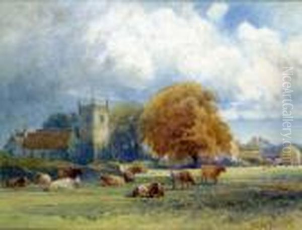 Swarkestone Church Oil Painting by Frank Gresley