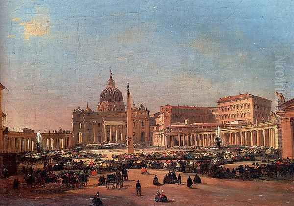 St. Peter's and the Vatican Palace, Rome Oil Painting by Ippolito Caffi