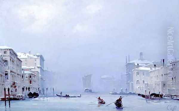 Grand Canal with Snow and Ice, 1849 Oil Painting by Ippolito Caffi