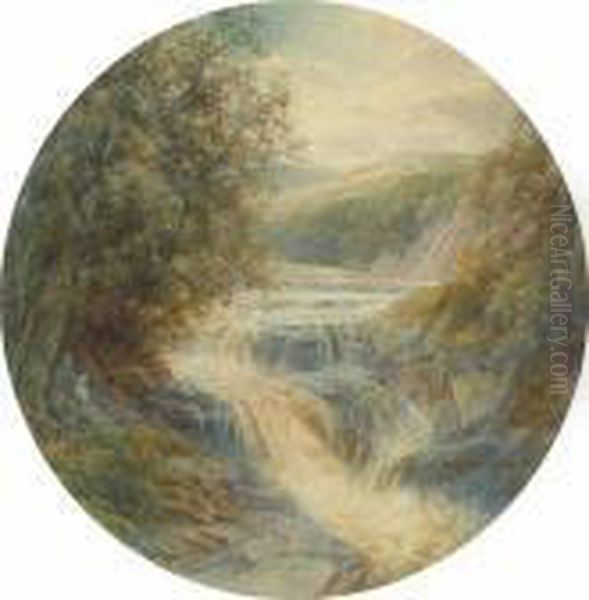 Figures By A Waterfall Oil Painting by James Stephen Gresley