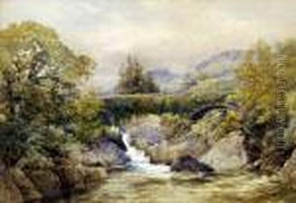 River Rapids And Bridge Oil Painting by James Stephen Gresley