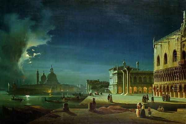 Venice by Moonlight Oil Painting by Ippolito Caffi