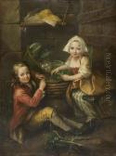 Les Petits Mangeurs De Pois Oil Painting by Gabriel Gresly