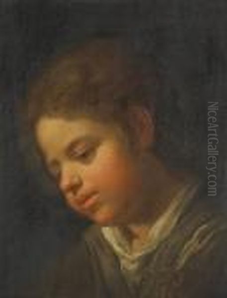 A Head Of A Boy Looking Down Oil Painting by Gabriel Gresly