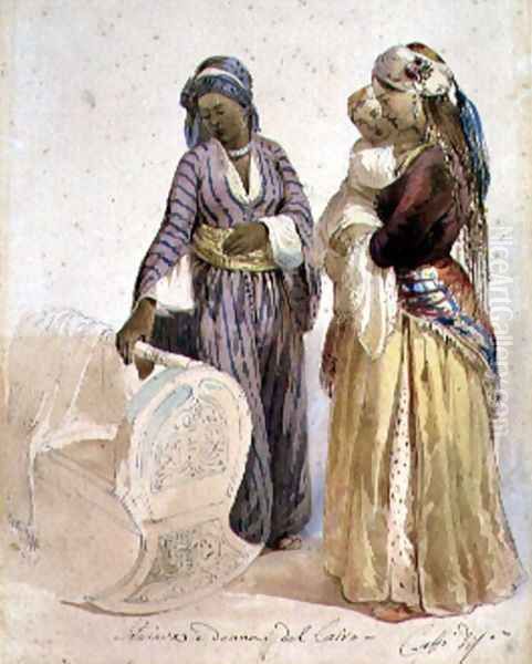 Slave and Woman from Cairo Oil Painting by Ippolito Caffi