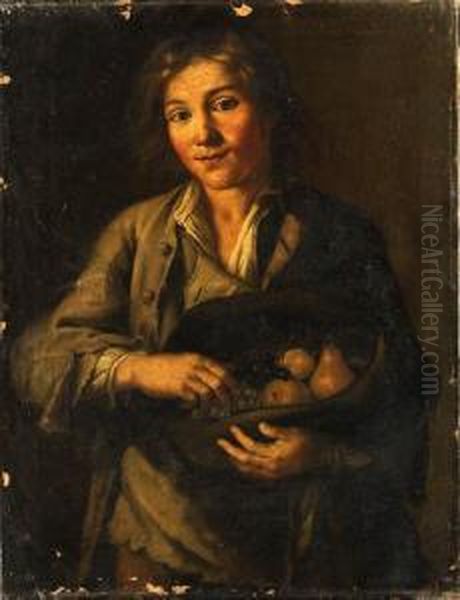 A Peasant Boy, 
Three-quarter-length, Holding A Hat Full Of Fruit;and A Peasant Girl, 
Three-quarter-length, With A Bowl Of Soup Oil Painting by Gabriel Gresly