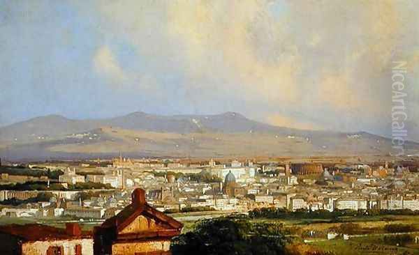 View of Rome from Montemario Oil Painting by Ippolito Caffi