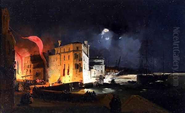 Nocturnal Celebrations in Via Eugenia at Venice Oil Painting by Ippolito Caffi