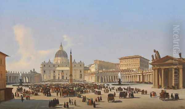 Piazza San Pietro, Roma Oil Painting by Ippolito Caffi