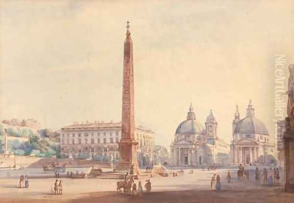 The Piazza del Popolo, Rome Oil Painting by Ippolito Caffi