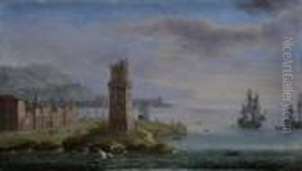 Groevenbrock Scena Di Porto Oil Painting by Orazio Grevenbroeck