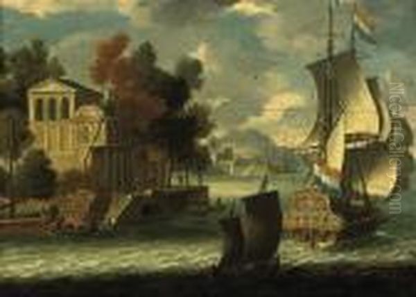 A Capriccio Of A Port With Dutch Shipping Oil Painting by Orazio Grevenbroeck